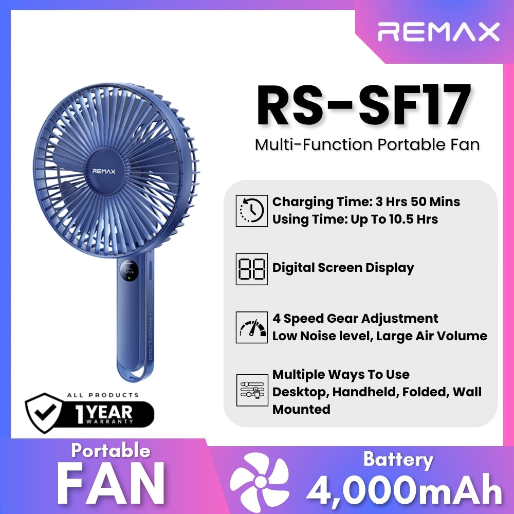 REMAX - RS-SF17 Multi-Function Portable Fan - Blue