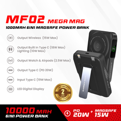 GADGET MAX - MF02 10000mAh Mega Mag 6 In 1 Magnetic Charging Power Bank - Black