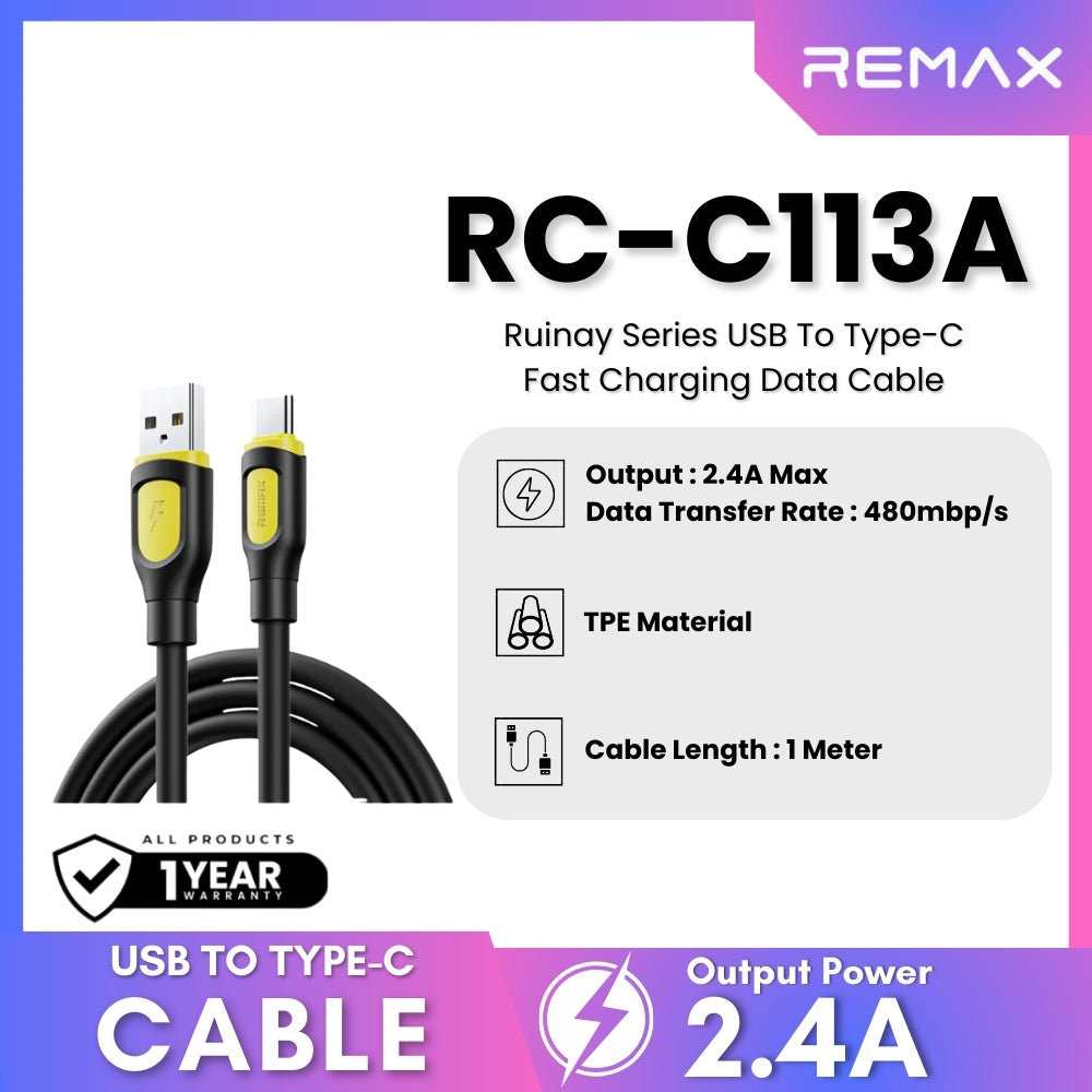 REMAX - RC-C113M Ruinay Series USB to Micro Fast Charging Data Cable ( 2.4A ) - Black