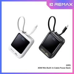 REMAX - 01PD 10000mAh 40W Mini Built-In-Cable Fast Charging Power Bank - White