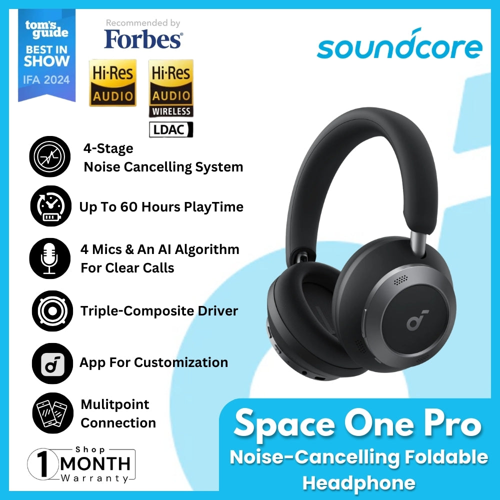 ANKER - SOUNDCORE SPACE ONE PRO Active Noise Cancelling Wireless Headphone - Black