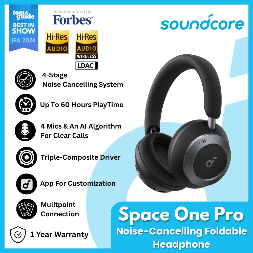 ANKER - SOUNDCORE SPACE ONE PRO Active Noise Cancelling Wireless Headphone - Black