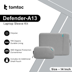 Tomtoc - Defender-A13 Laptop Sleeve Kit ( 14 Inch ) - Dark Grey