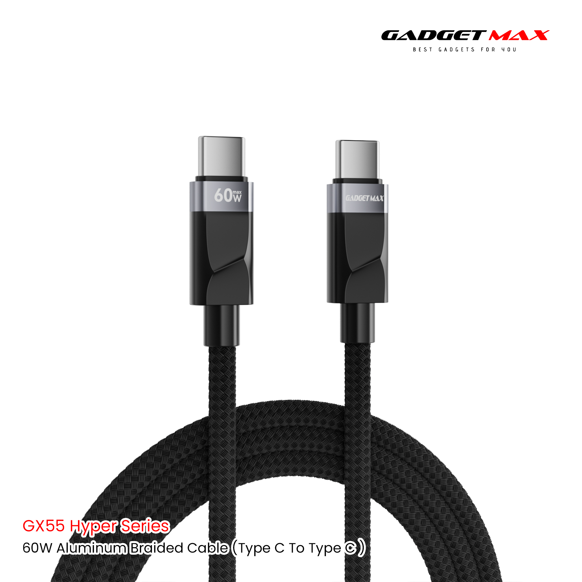 GADGET MAX - GX55 C-C Hyper Series Type-C To Type-C Fast Charging Data Cable (60W) - Black