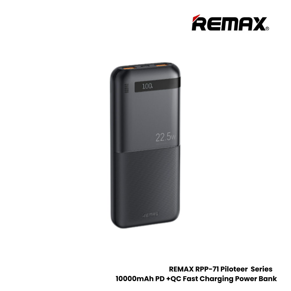 REMAX RPP-71 Piloteer Series 10000mAh PD+QC Fast Charging Power Bank (PD 20W+QC 22.5W) - Black