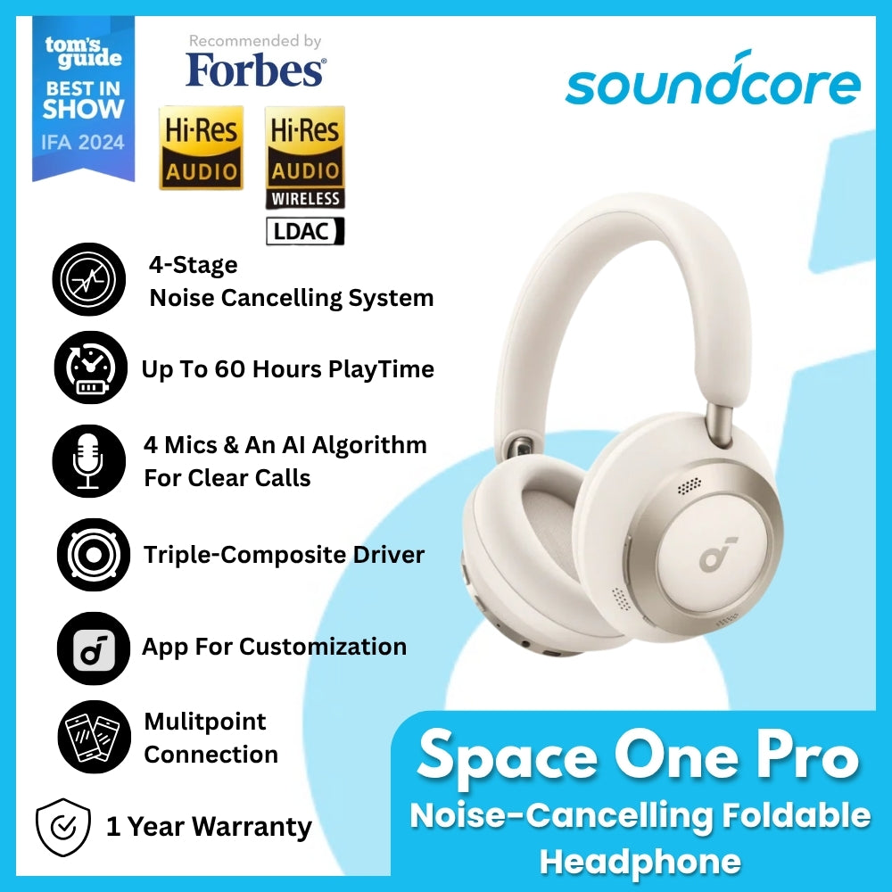 ANKER - SOUNDCORE SPACE ONE PRO Active Noise Cancelling Wireless Headphone - White
