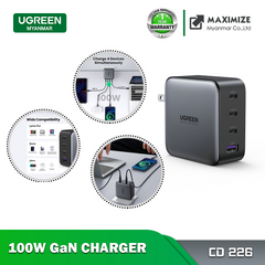 UGREEN - CD226 GAN Fast Charger ( 100W ) (1 USB - 3 Type-C)