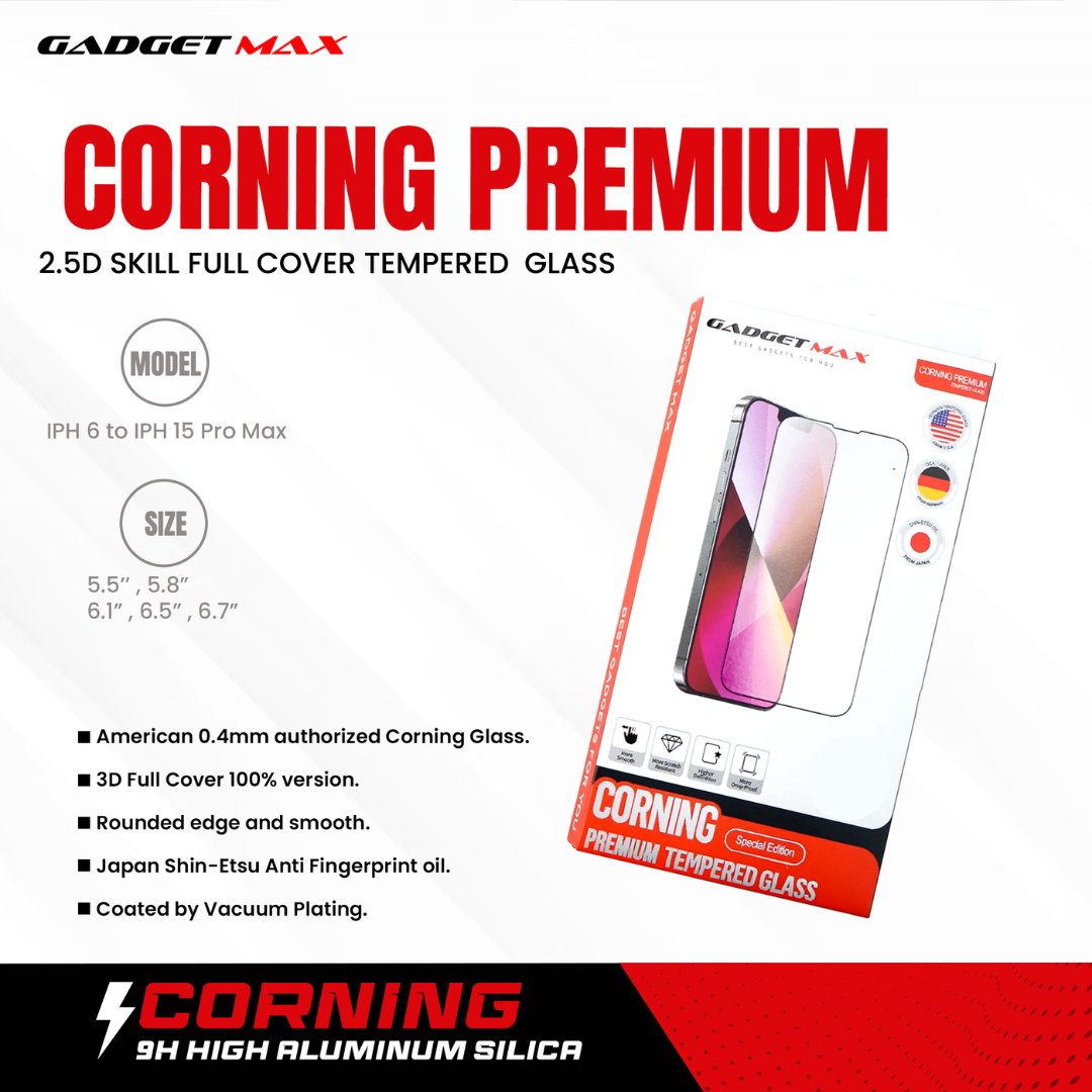 GADGET MAX CORNING iPhone 12 / 12 PRO 6.1" PREMIUM 2.5D SKILL FULL COVER TEMPERED GLASS