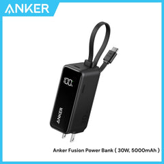 ANKER - FUSION 5000mAh Built-In Cable Power Bank (30W) - Black