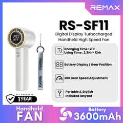 REMAX - RS-SF11 Digital Display Turbochargerd Portable Handheld Hight-Speed Fan - White
