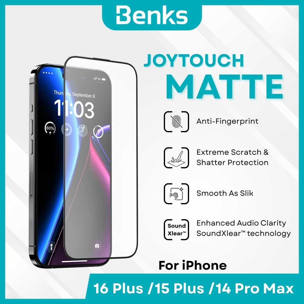 BENKS - JoyTouch Matte Screen Protector - IPhone 16 Plus / 15 Plus / 14 Pro Max (Black)