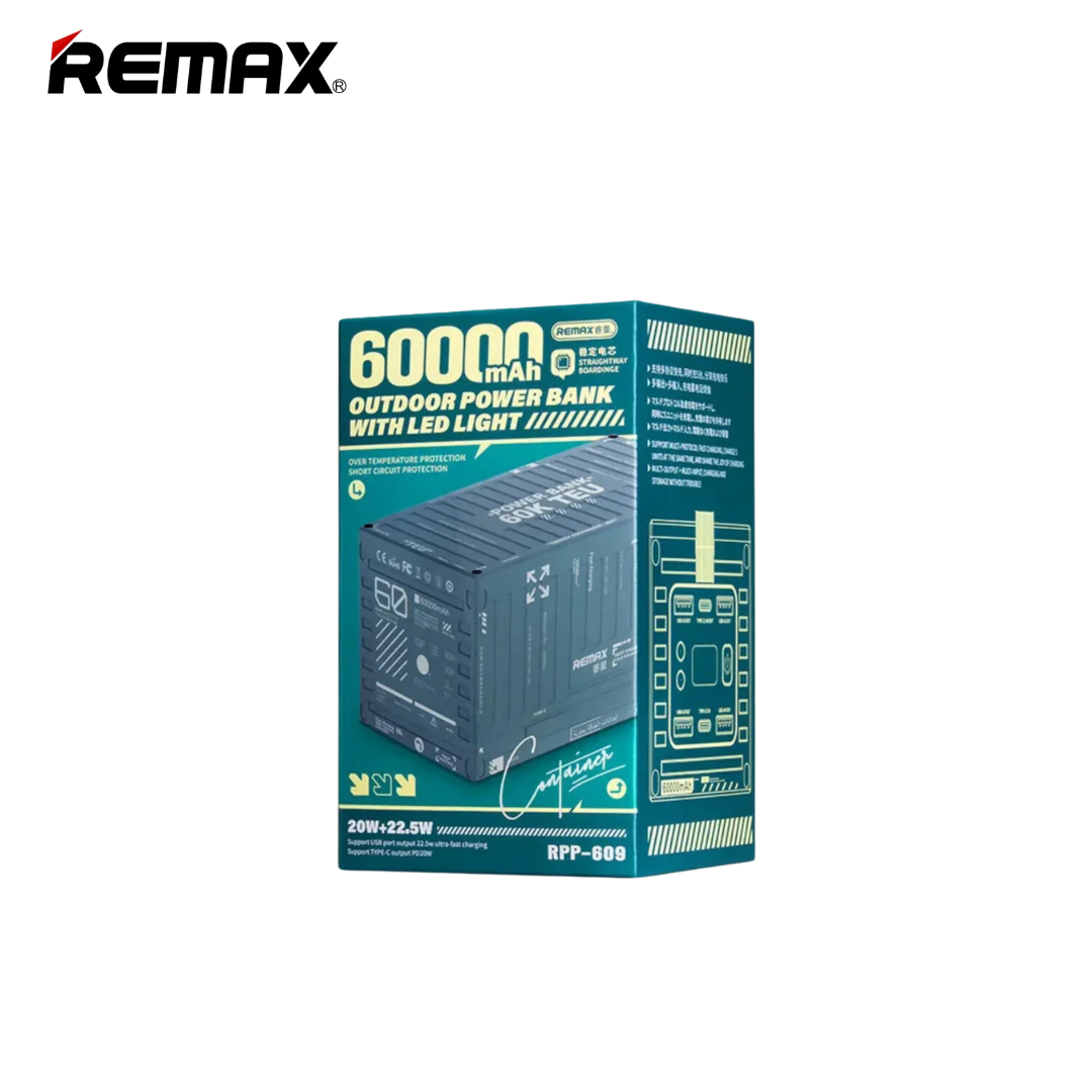 REMAX RPP-609 60000mAh Container Series 20W+22.5W PD+QC Outdoor PowerBank With LED Light - Green