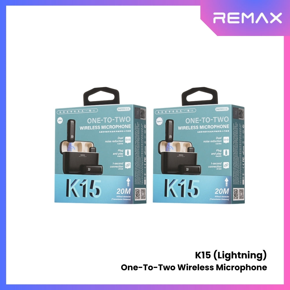 REMAX - K15 Lightning One-to-Two Wireless Microphone - Black