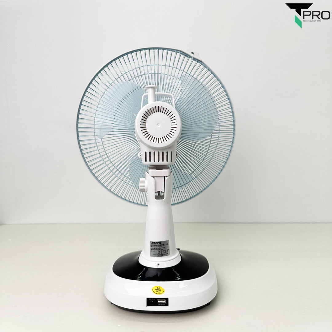 T PRO CTL-CF025-12 12" LONTOR RECHARGEABLE TABLE FAN WITH SOLA CHARGE