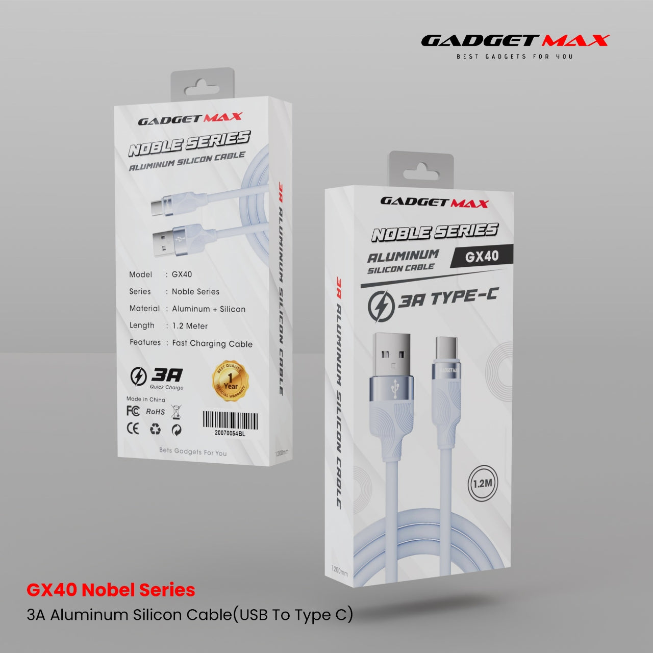 GADGET MAX - GX40 Type-C Nobel Series USB To Type-C Charging Data Cable (3A) - Blue