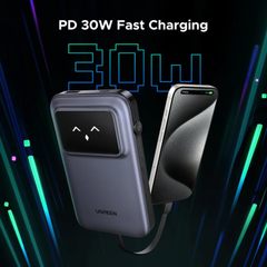 UGREEN - PB511 Uno 10000mAh 30W 1C1A Power Bank With 1*30W Built-in Cable - Purple