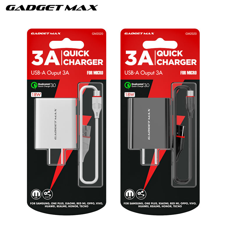 GADGET MAX - GM2020 Micro Cable Quick Charger Set (3A) - White