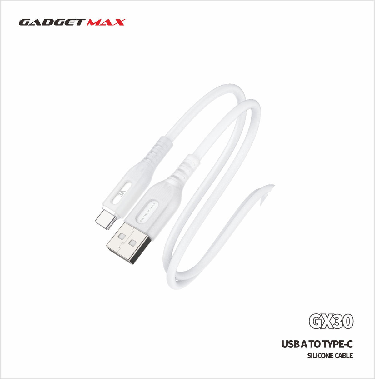 Gadget Max - GX30 (A) Nano Series USB To Type-C 3A Silicon Fast Charging Data Cable - White