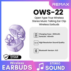 REMAX - OWS-22 Open Type True Wireless Stereo Music Talking Ear Clip WIreless Earbuds - Purple