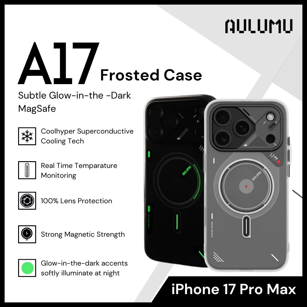Aulumu - A17 Frosted Case For iPhone 17 Pro Max | Subtle Glow-In-The-Dark | Magsafe - Translucent White