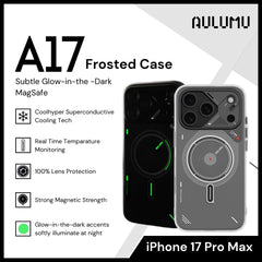 Aulumu - A17 Frosted Case For iPhone 17 Pro Max | Subtle Glow-In-The-Dark | Magsafe - Translucent White