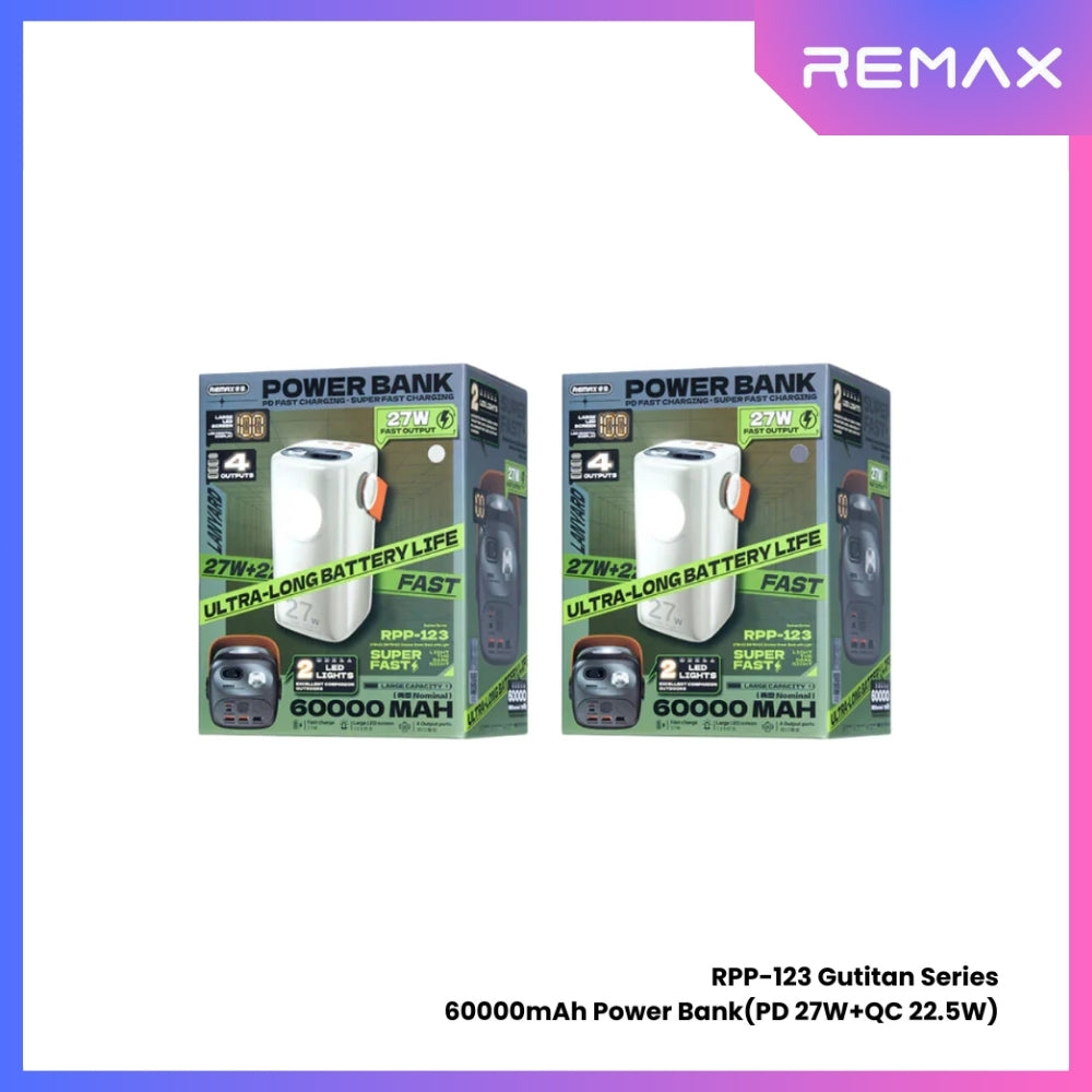 REMAX RPP-123 Gutitan Series 60000mAh PD+QC Fast Charging Power Bank(PD 27W+QC 22.5W) - Grey