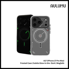 Aulumu - A17 Frosted Case For iPhone 17 Pro Max | Subtle Glow-In-The-Dark | Magsafe - Translucent White