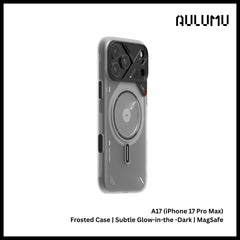 Aulumu - A17 Frosted Case For iPhone 17 Pro Max | Subtle Glow-In-The-Dark | Magsafe - Translucent White