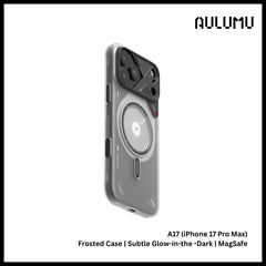 Aulumu - A17 Frosted Case For iPhone 17 Pro Max | Subtle Glow-In-The-Dark | Magsafe - Translucent White