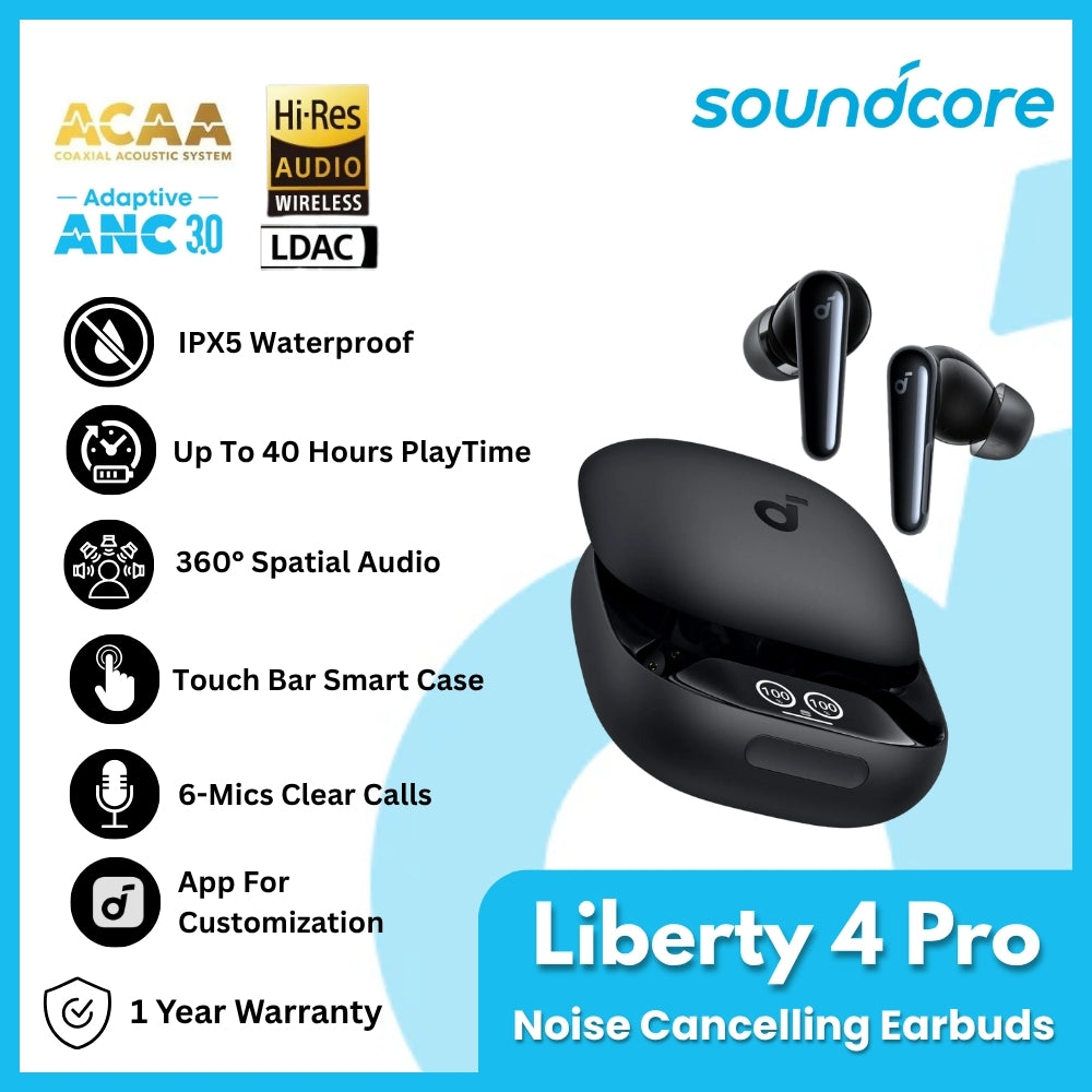 ANKER - SOUNDCORE Liberty 4 Pro Noise-Cancelling Wireless Earbuds - Black