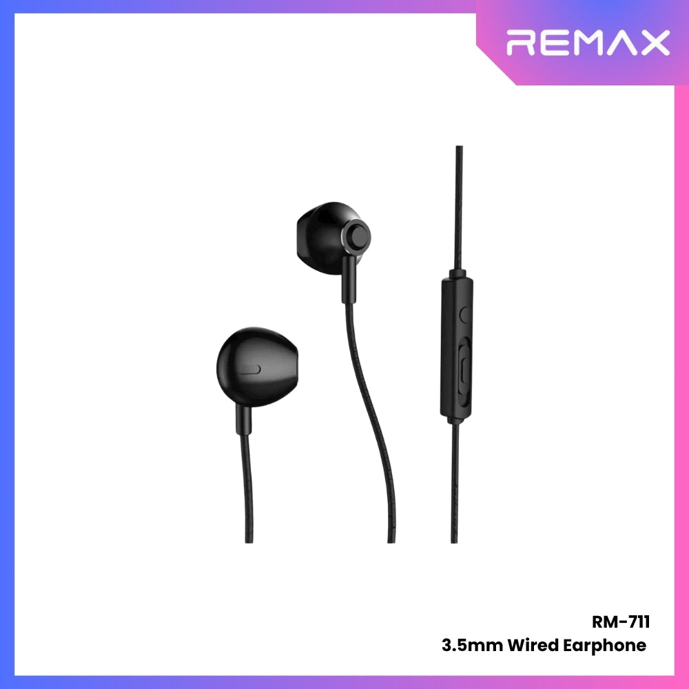 REMAX - RM-711 3.5mm Metal Wired Earphone - Black
