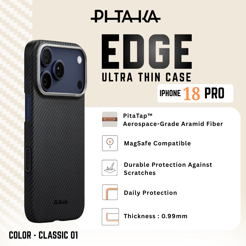 PITAKA - iPhone 18 Pro Case ( Classic 01 Edge Case ) - Black Grey