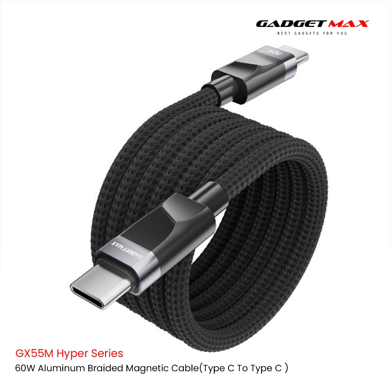 GADGET MAX - GX55M C-C Hyper Series Type-C To Type-C Fast Charging Magnetic Data Cable (60W) - Black