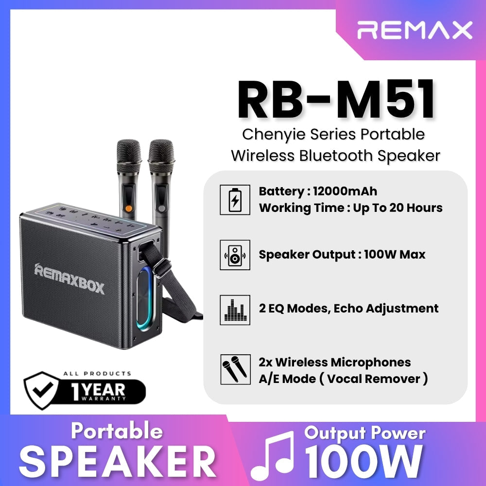REMAX - RB-M51 5.4 Chenyie Series Portable Wireless Speaker With Light (100W) - Black