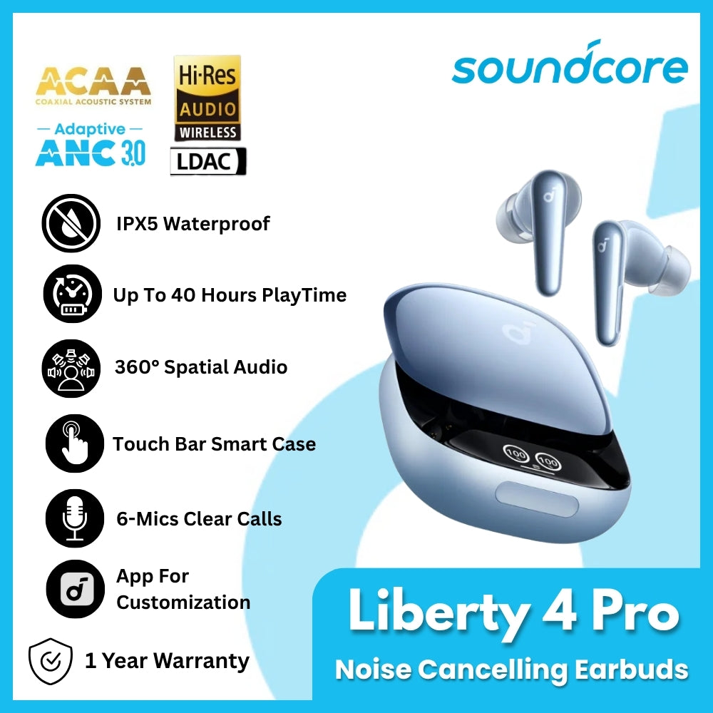 ANKER - SOUNDCORE Liberty 4 Pro Noise-Cancelling Wireless Earbuds - Light Blue