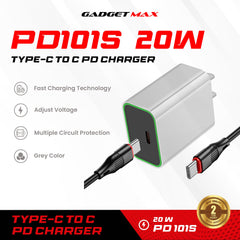 GADGET MAX - PD101S 20W PD Type-C Charger Set - Grey