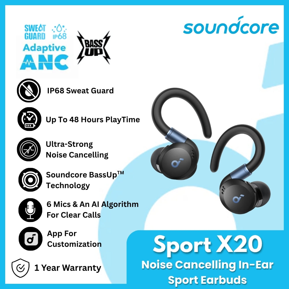 ANKER - SOUNDCORE SPORT X20 In-Ear Sport Earbuds - Black