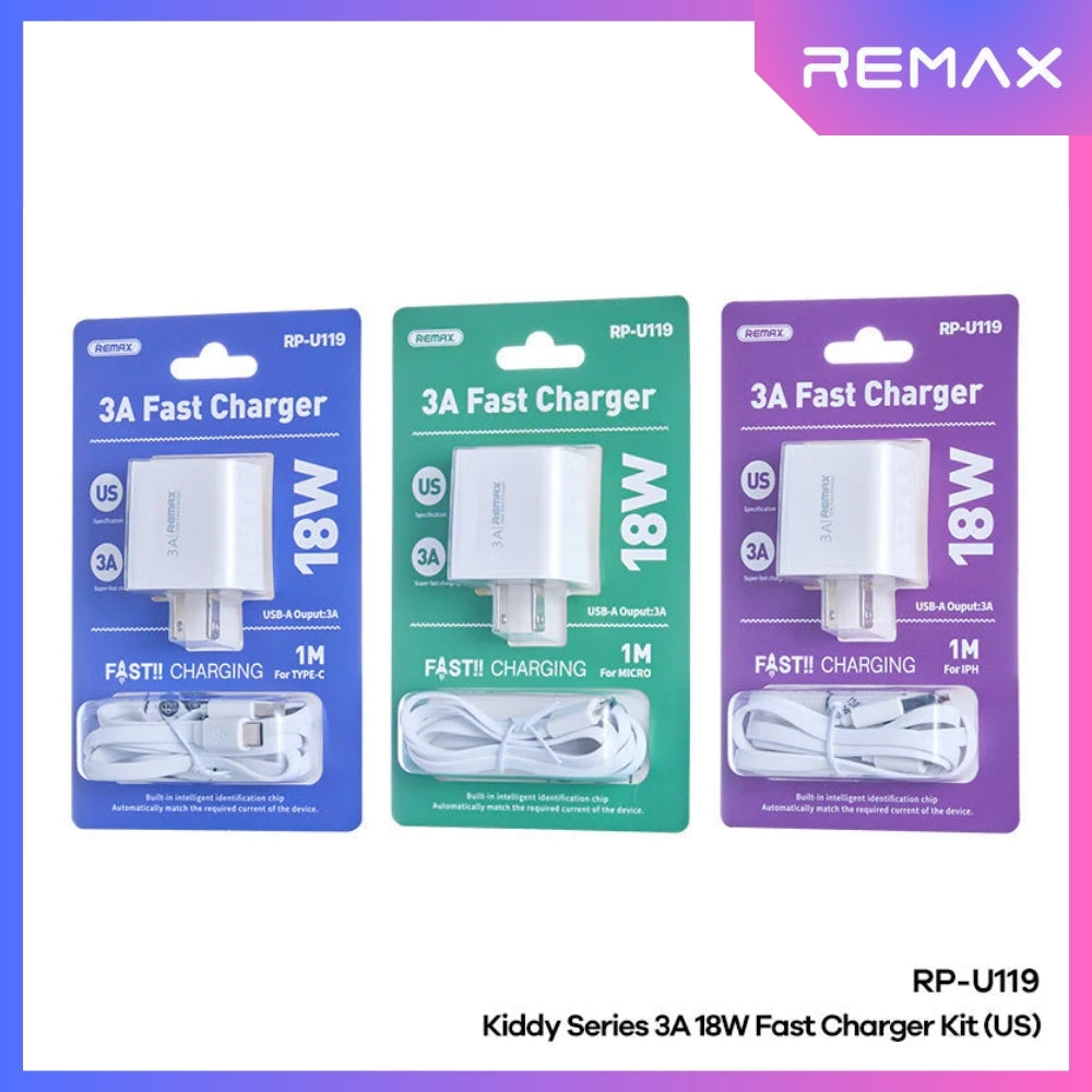 REMAX - RP-U119 Lightning Kiddy Series Fast Charger Set (18W) - White