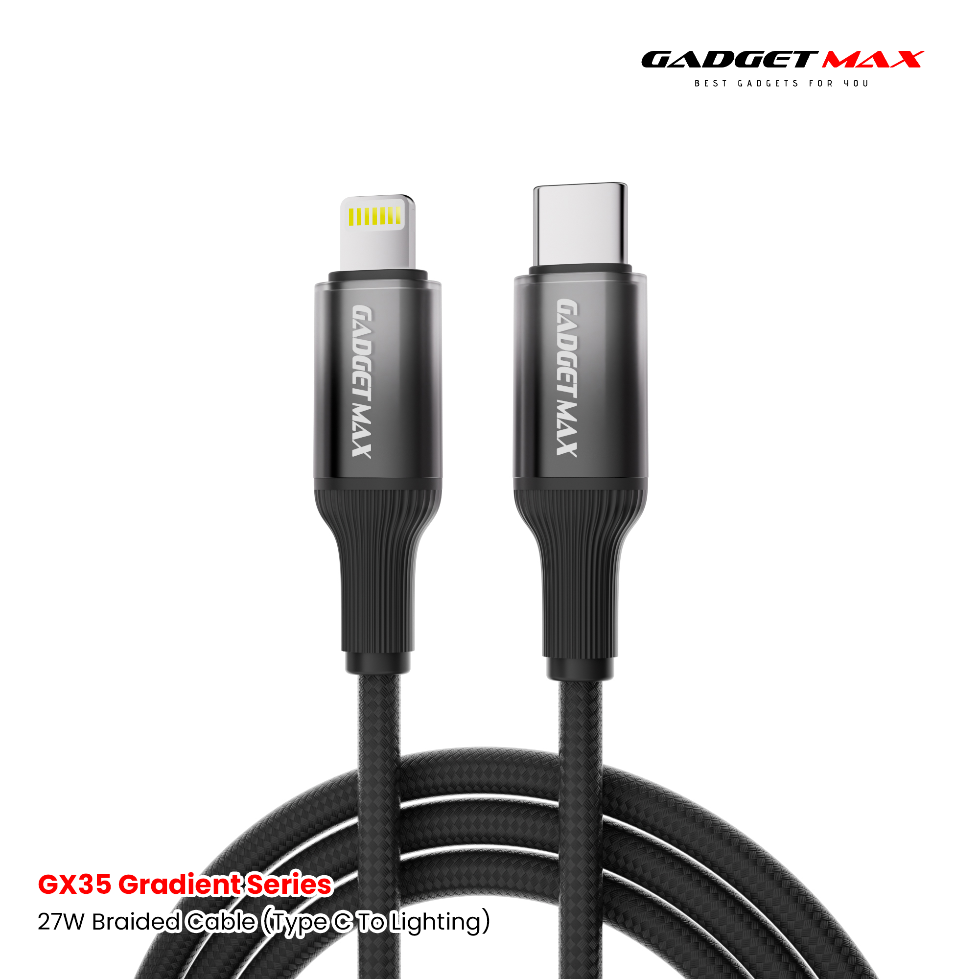 Gadget Max - GX35 C-L Gradient Series PD Fast Charging Data Cable (27W) - Black
