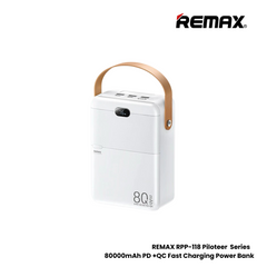 REMAX RPP-118 Piloteer Series 80000mAh PD+QC Fast Charging Power bank (PD 27W+QC 22.5W) - White