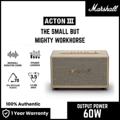 Marshall Acton 3 Bluetooth Speaker - Cream