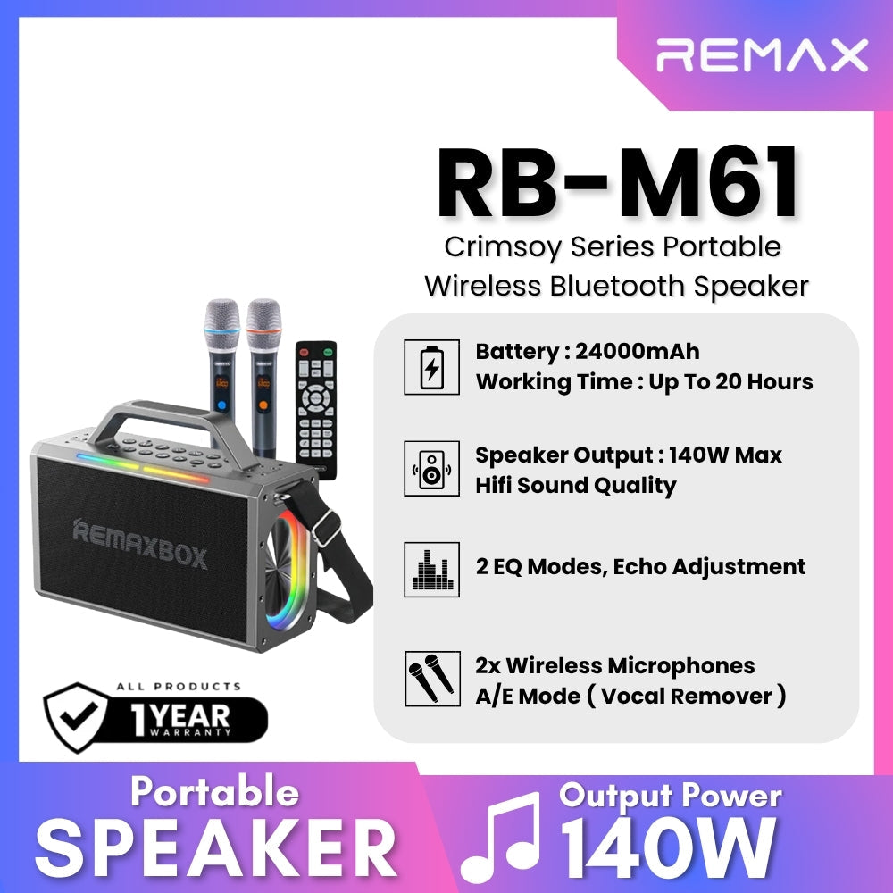 REMAX - RB-M61 Crimsoy Series Portable Wireless Speaker (140W) - Black