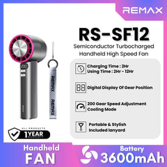 REMAX - RS-SF12 Semiconductor Digital Display Turbochargerd Portable Handheld Hight-Speed Fan - Purple