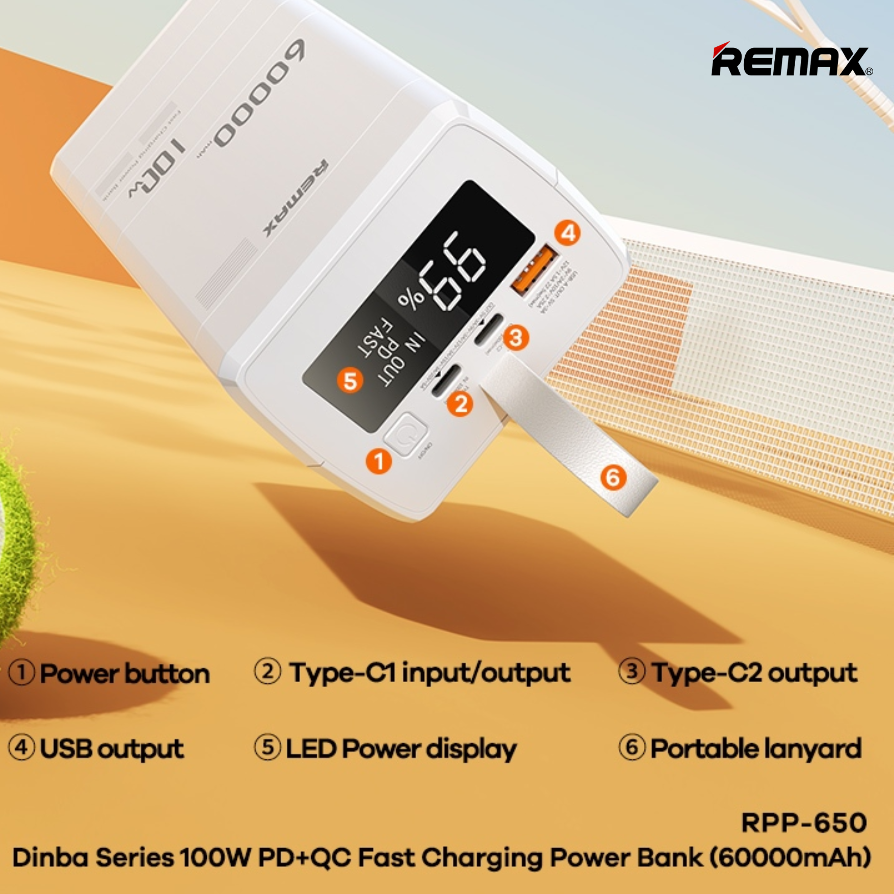 REMAX RPP - 650 60000mAh Dinba Series 100W PD+QC PowerBank (100W)