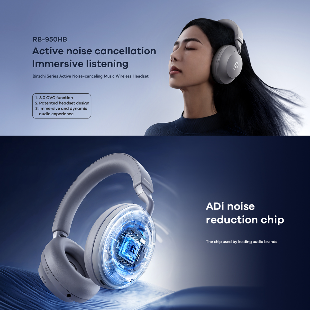 REMAX RB-950HB Binzchi Series Active Noise Cancelling Music Wireless Headphones(Blue)