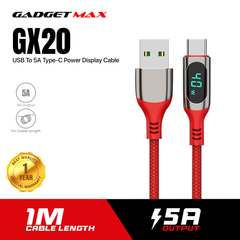 GADGET MAX GX20 USB TO 5A TYPE C POWER DISPLAY CABLE (1M)(5A) - RED