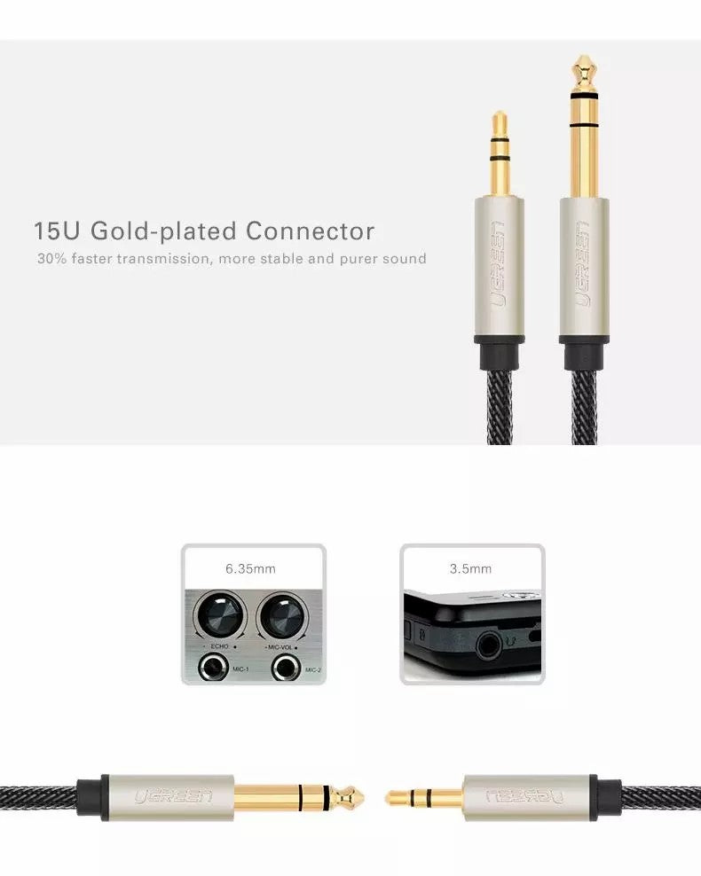 UGREEN AV127 3.5MM TO 6.35MM TRS STEREO AUDIO CABLE (3M)