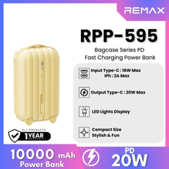 REMAX RPP-595 Bagcase Series 10000mAh PD+QC Fast Charging Power Bank(PD 20W) - Yellow