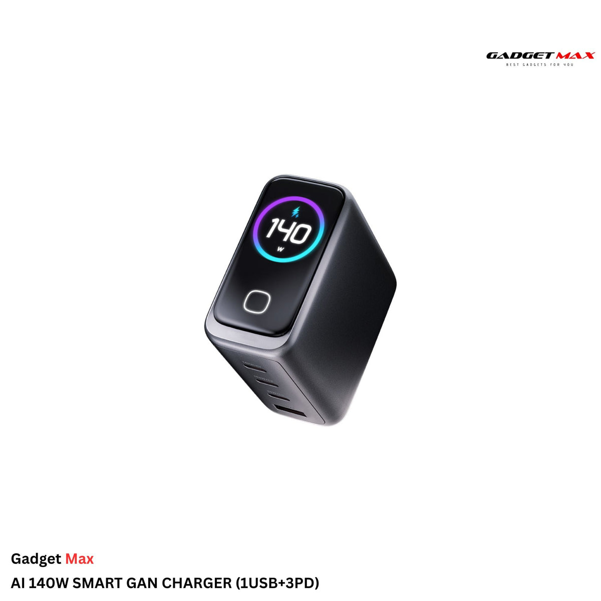GADGET MAX - AI 140W (1USB+3PD) Smart GAN Charger - Grey