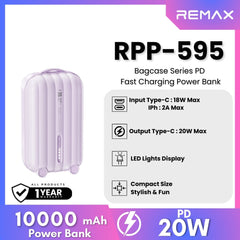 REMAX RPP-595 Bagcase Series 10000mAh PD+QC Fast Charging Power Bank(PD 20W) - Purple